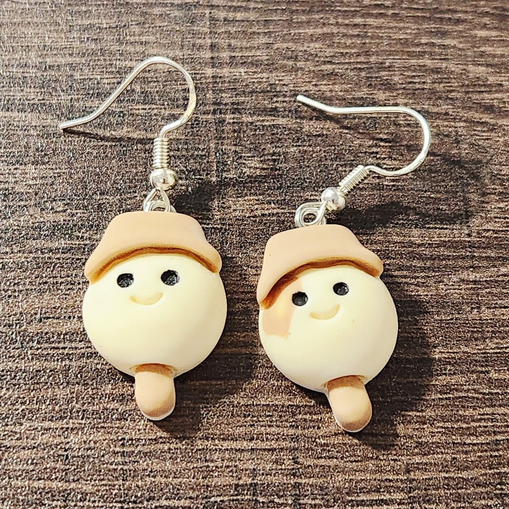 Handmade Ice Cream Bar Bucket Hat Clay Drop Earrings Tan‎ Cream Silver
